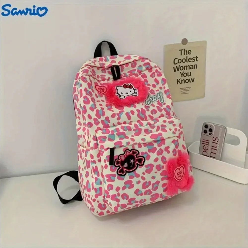 🆕 Hello Kitty Leopard Print Backpack - Durable Large Capacity Bag - Anime